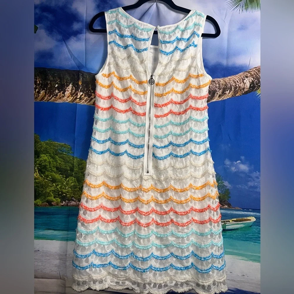 Antonio Melani Sz 8 Lace Aqua Coral Cream Womens Shift Lined Sleeveless … - Picture 2 of 6